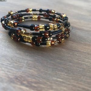 Black brown gold beaded bangle